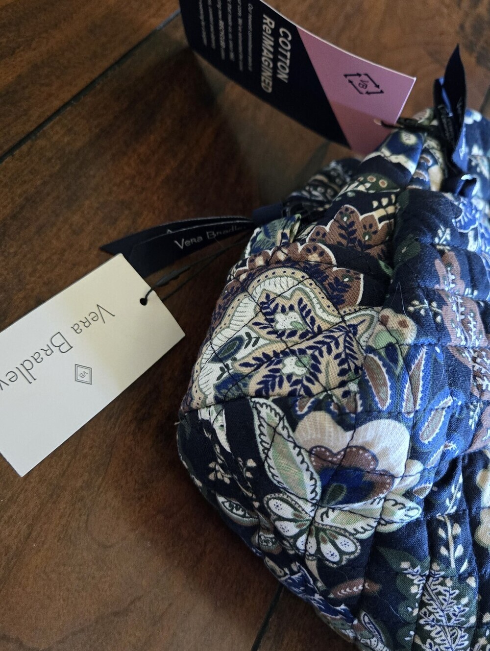Vera Bradley Quilted Large Cosmetic Bag Java Navy Camo Floral Cotton Reimagined - Picture 6 of 12